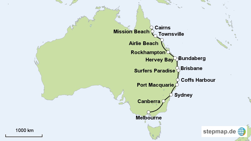 Landkarte Hop On Hop Off Pass Australien