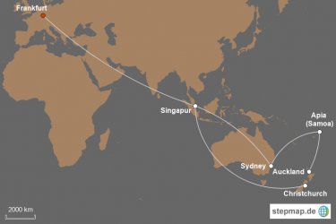 Flug nach Singapur - Neuseeland - Samoa - Australien