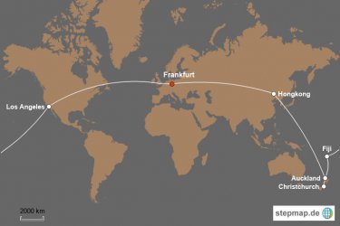 Routenverlauf: Weltreise mit Neuseeland und Fiji